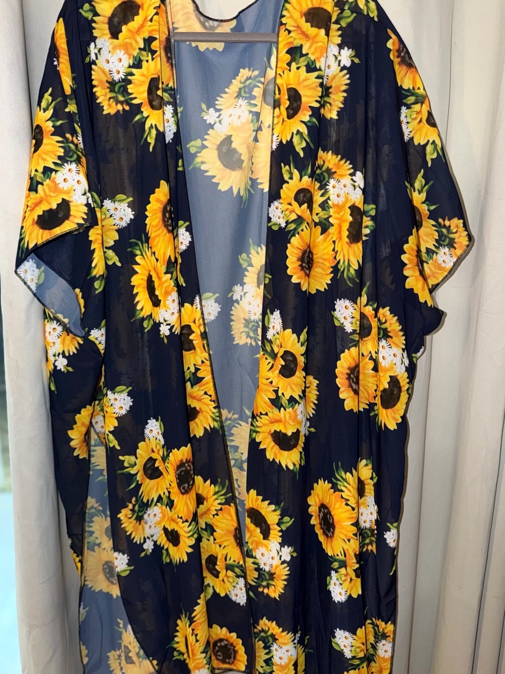 Sunflower Print Sheer Kimono Cover-Up XL